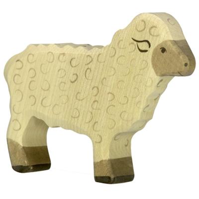 Figurine Mouton Debout en Bois Décoré
