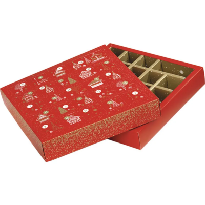 Coffret Carton Carré Calendrier De l'Avent Rouge