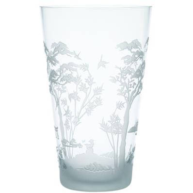 Grand vase cristallin soufflé bouche décor paysage asiatique