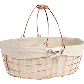 Panier mtal ovale tissu beige 2 anses rabattables