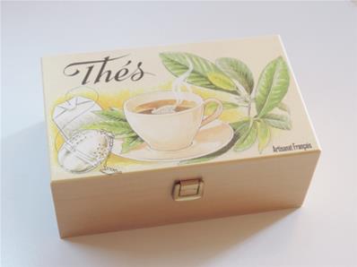 Boîte en bois décorée pour sachets à thé