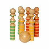 Jeu de 6 quilles en bois rubannes 29 cm