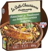 Plat cuisiné saucisse de Toulouse aux lentilles vertes du Berry