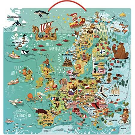 Puzzle carte d'Europe. Un jouet en bois pour la culture des enfants.